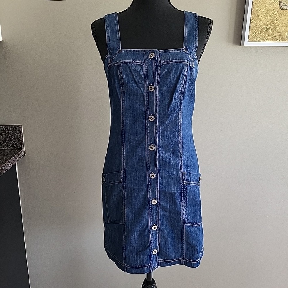 HOLLISTER Denim Square Neck Button Down Dress Y2K‎ Small